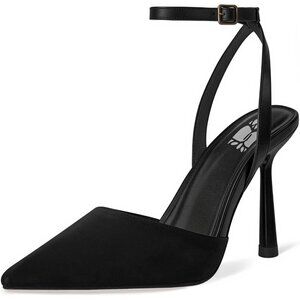 Women's Black Pumps Pointed Toe Heels with Ankle Strap Closed Toe High Heels